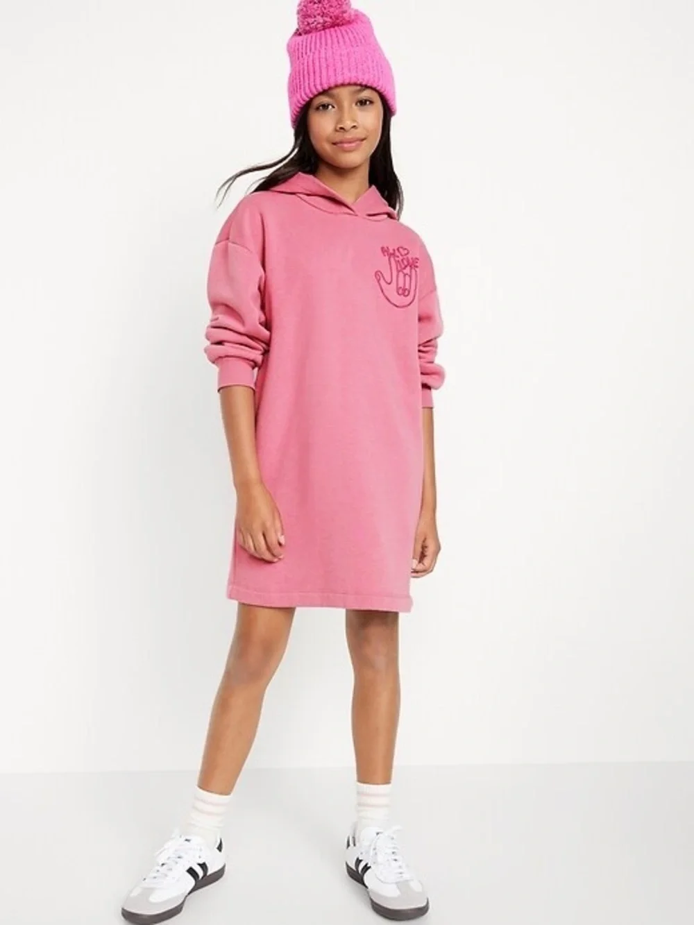 Kids' Pink Hooded All Love Sweatshirt Dress - Cozy Casual Style